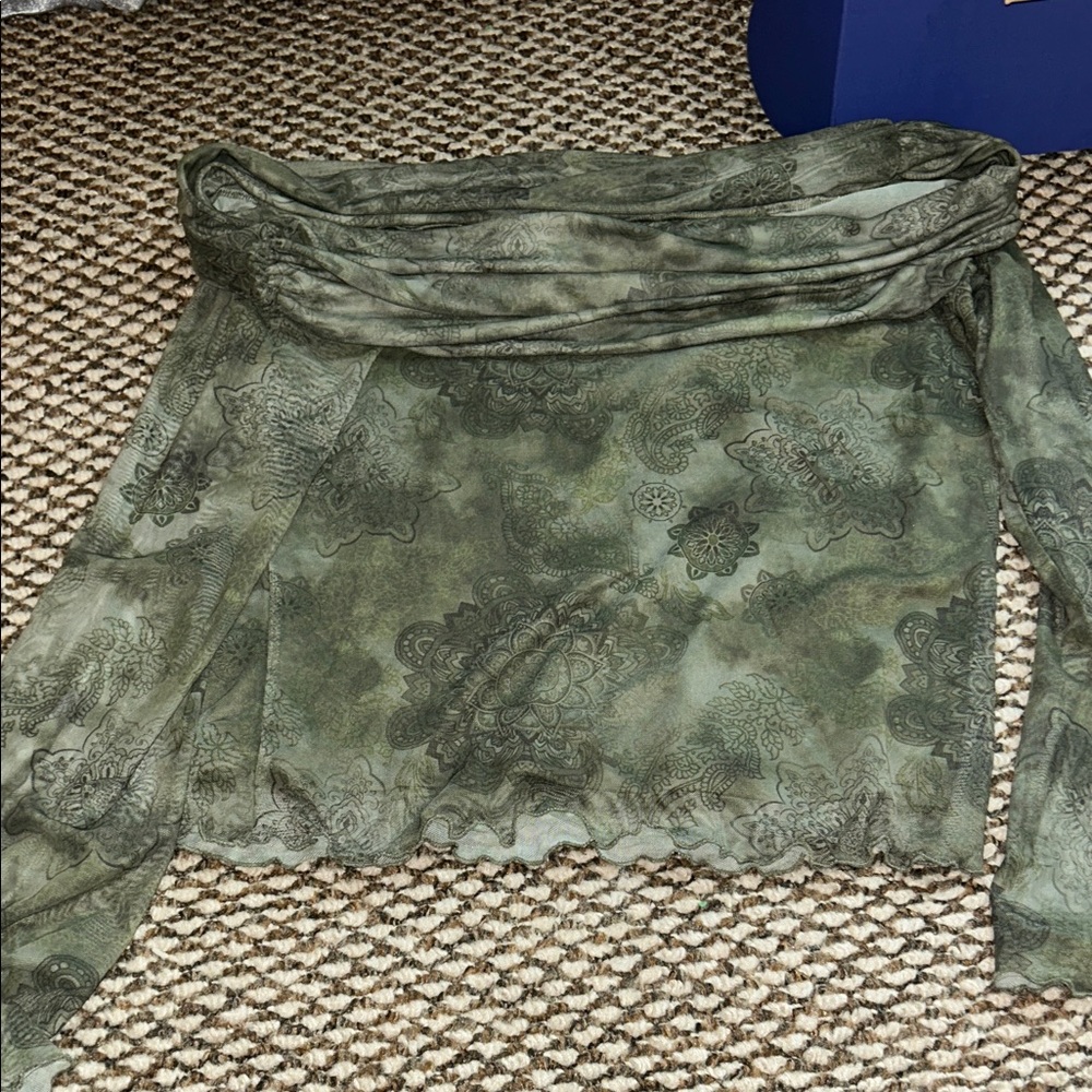 Green Sheer Paisley Off-Shoulder Top